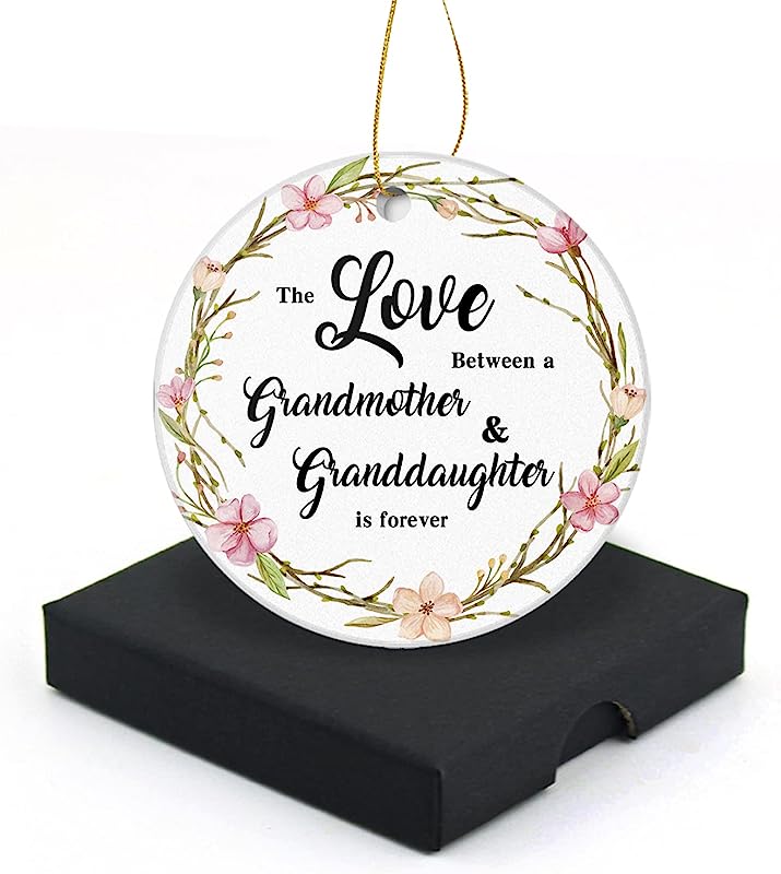 The Love Between Grandmother And Granddaugther Christmas Ornament  Round Christmas Tree Ornaments Keepsake Gifts For Grandmother Home Decor Flat Circle Ceramic Ornament 3" With A Gift Box