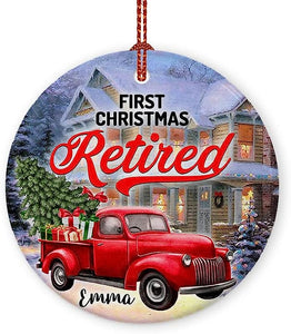 Prezzy  Retired Ornament First Christmas Retirement Gifts For Dad Mom Friends Coworkers Personalized Personalized Ornaments For Xmas Tree Hanging Ornament Round Ceramic Circle 3" Home Decor