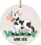 Funny Gift Dairy Cattle Cow Happy Personalized Name Gifts  Christmas Tree Ornaments Circle Ceramic