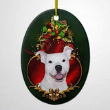 White Pitbull Christmas Ceramic Ornament Christmas Ornaments Round Porcelain Best Memory Funny Gift For Birthday Keepsake Hanging