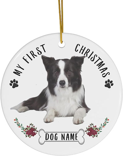 Lovesout Personalized Name Custom Year Border Collie Brown Choco Puppys New Years 2024 Decorations Gifts First  Christmas Tree Ornaments Circle Ceramic