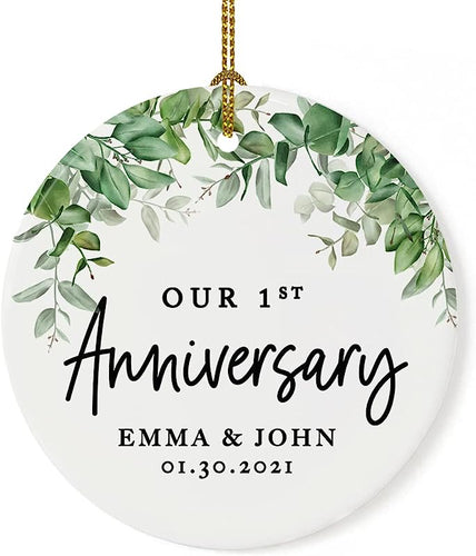 Andaz Press Personalized Our 1St Wedding Anniversary  Christmas Ornaments Greenery 2.8