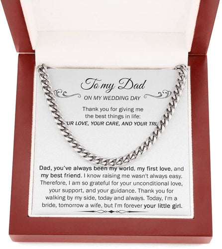 To My Dad Gift on My Wedding Day Cuban Link Chain Necklace for My Dad Father Wedding Gift Ideas from Daughter Father