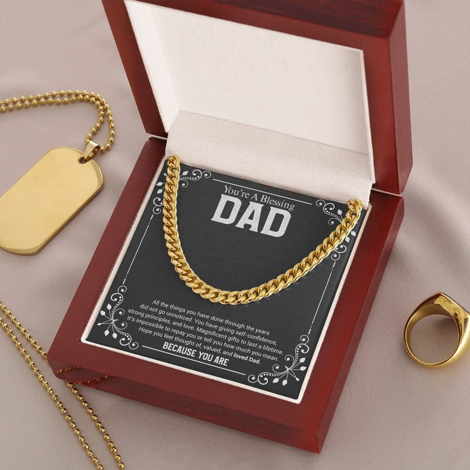Necklace Gift For Dad From Daughter & Son Father Birthday Necklace Gift For Daddy Cuban Chain Necklace Message Card