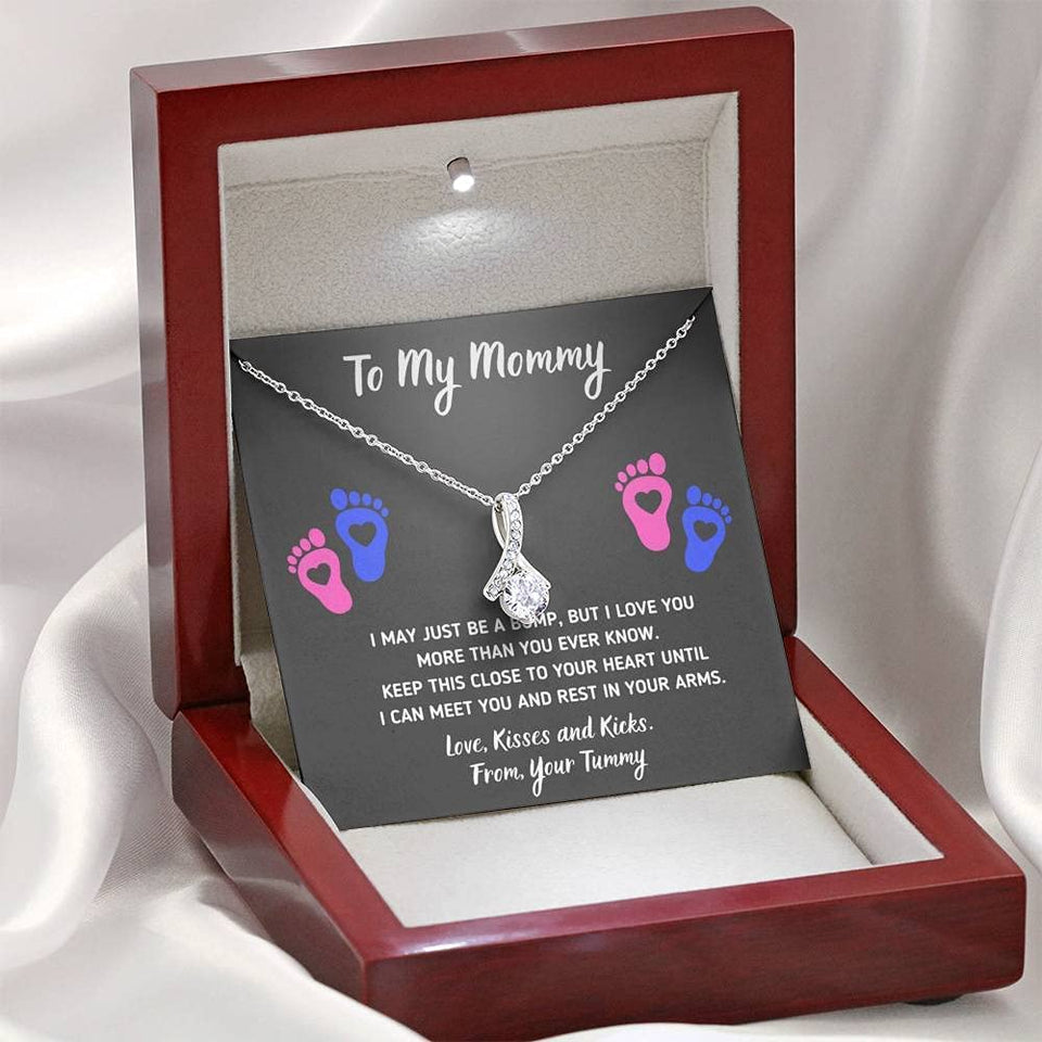 Baby Heart-Feet Alluring Beauty Necklace with Message Card and Gift Box Baby Feet Footprints Necklace for Expecting Mom XL015C