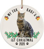 Lovesout Personalized Date Custom Year Tabby Cat Black My Fur Babby 1St  Christmas Tree Ornaments Gifts New Years 2024 Decorations Circle Ceramic