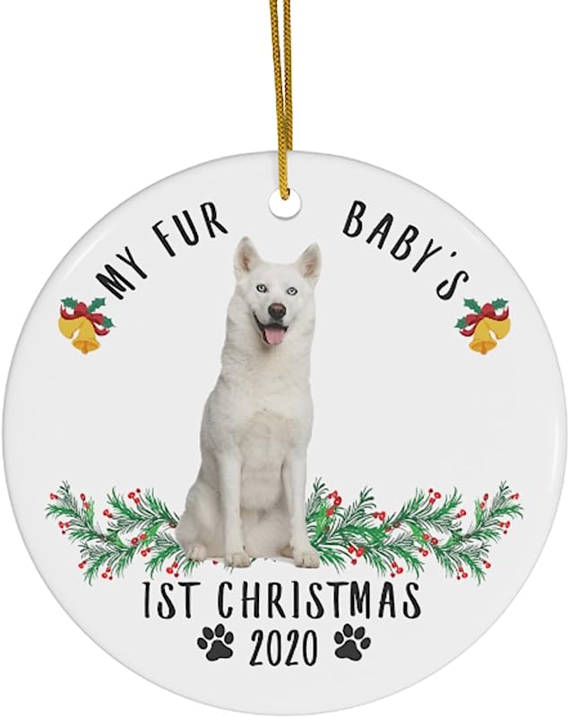 Lovesout Personalized Date Custom Year Siberian Husky White My Fur Babby 1St  Christmas Tree Ornaments Gifts New Years 2024 Decorations Circle Ceramic