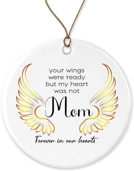 Loss Of Mother Sympathy Ornament Condolence Gift Idea Mothers Gold Angel Wings Death Anniversary Remembrance Memorial Family Friends Keepsake Decoration Present Porcelain One Side