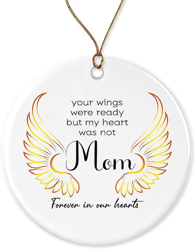 Loss Of Mother Sympathy Ornament Condolence Gift Idea Mothers Gold Angel Wings Death Anniversary Remembrance Memorial Family Friends Keepsake Decoration Present Porcelain One Side