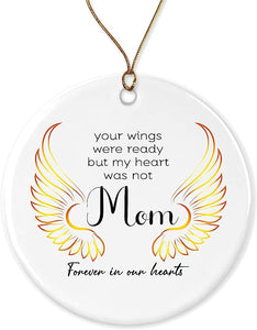 Loss Of Mother Sympathy Ornament Condolence Gift Idea Mothers Gold Angel Wings Death Anniversary Remembrance Memorial Family Friends Keepsake Decoration Present Porcelain One Side