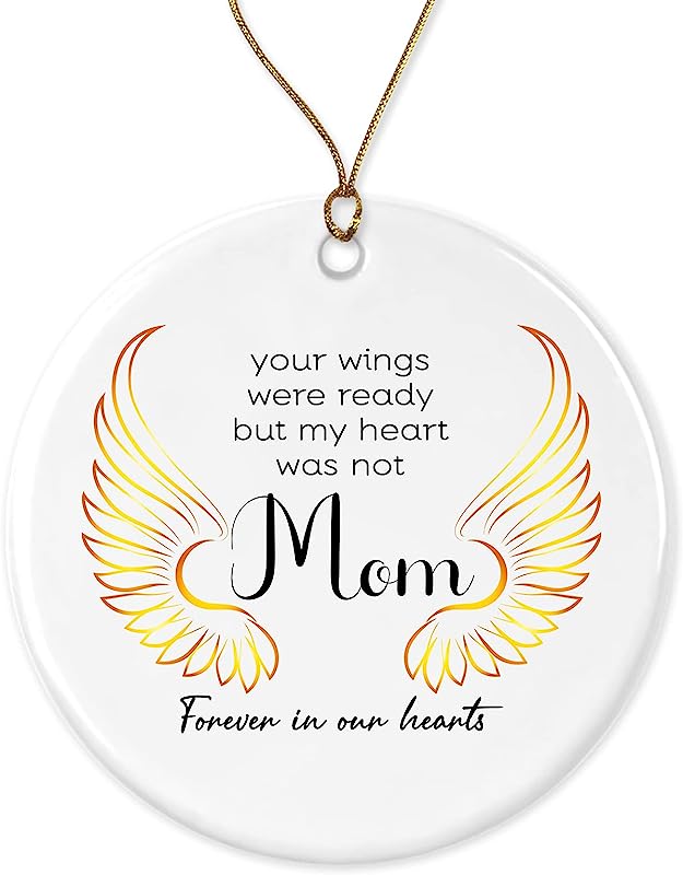 Loss Of Mother Sympathy Ornament Condolence Gift Idea Mothers Gold Angel Wings Death Anniversary Remembrance Memorial Family Friends Keepsake Decoration Present Porcelain One Side