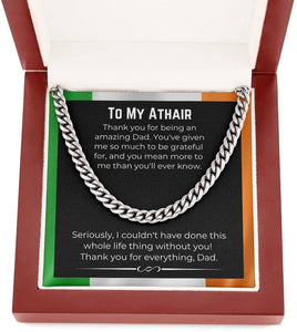 Message Necklace Irish-American Dad Cuban Link Chain necklace on message card. Perfect for Birthday. Gift to