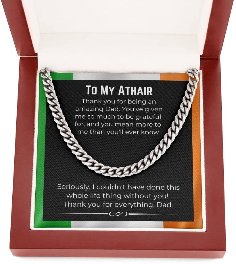 Message Necklace Irish-American Dad Cuban Link Chain necklace on message card. Perfect for Birthday. Gift to