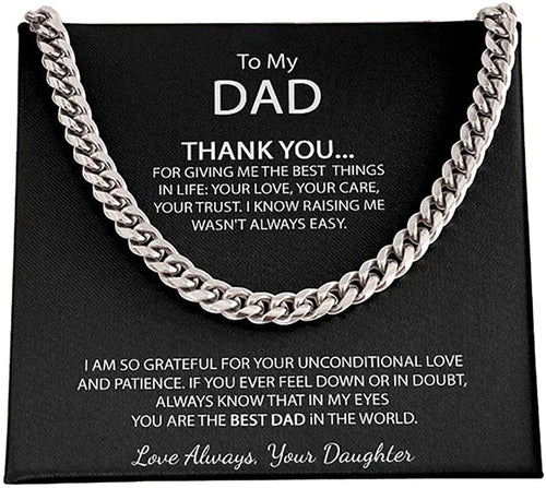 To My Dad Thank You Cuban Link Chain Necklace For Dad Necklace For Father's Day Gift For Father's Day Cuban Link
