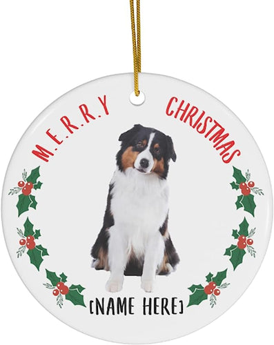 Lovesout Personalized Name Australian Shepherd Tri Color  Christmas Tree Ornaments Gifts New Years 2024 Decorations Circle Ceramic
