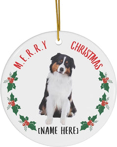 Lovesout Personalized Name Australian Shepherd Tri Color  Christmas Tree Ornaments Gifts New Years 2024 Decorations Circle Ceramic