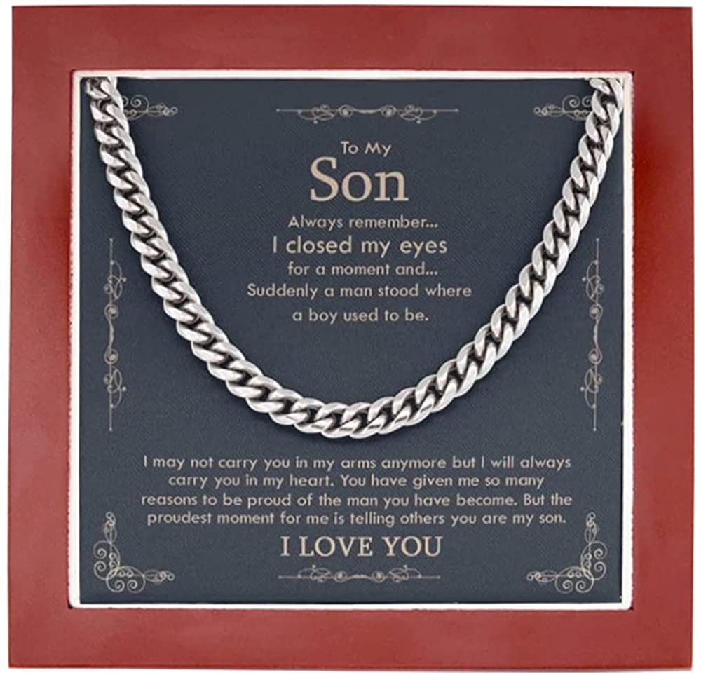 To My Son From Mom Necklace - Son Jewelry Necklace Gift For Son From Mom Small Cross Necklace For Men Boy Cuban Chain