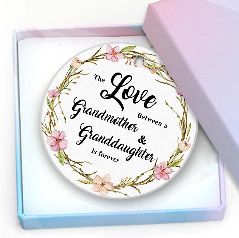 Christmas Ornaments -The Love Between A Grandmother & Granddaughter Christmas Tree Ceramic Ornament Decoration Gifts Keepsake For Family Xmas Ornament 3" With Gift Box