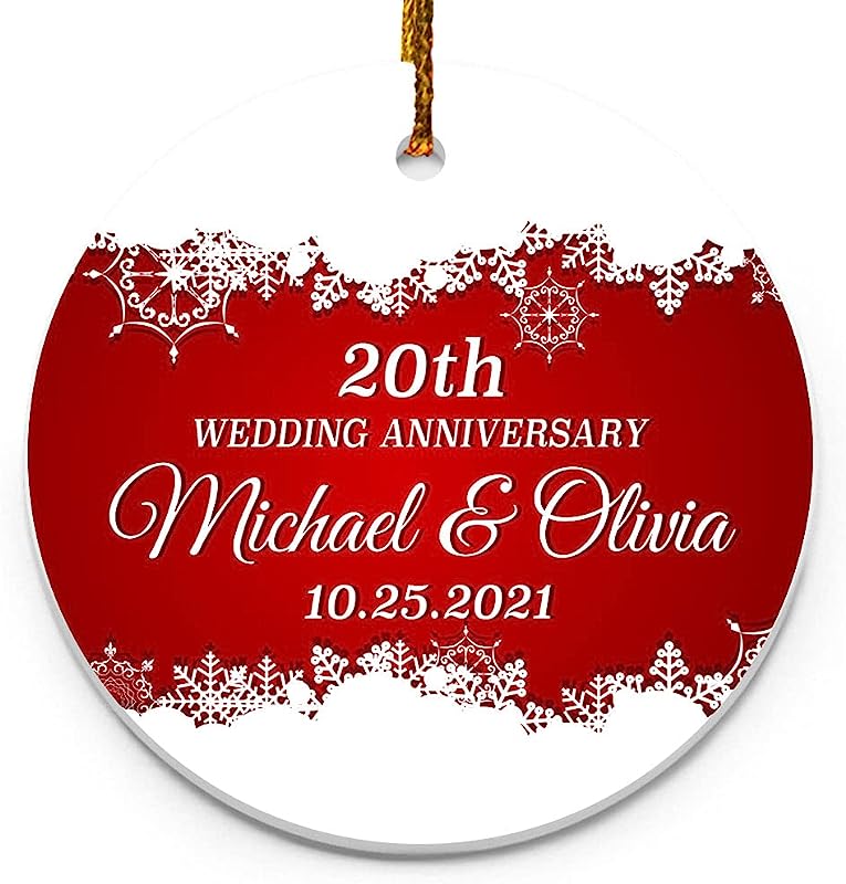 Personalized 20Th Anniversary Christmas Ornament Couple Ceramic Circle Ornament 2.9 Inch White