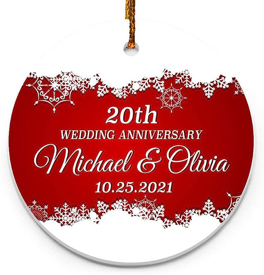 Personalized 20Th Anniversary Christmas Ornament Couple Ceramic Circle Ornament 2.9 Inch White