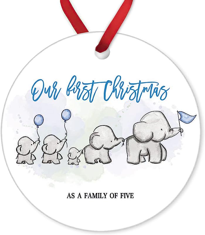 Aroggeld Our First Christmas As A Family Of Five Round Ceramic Ornament Christmas Ornament For Baby'S New Parents Gift Double-Sided Printed Christmas Tree Decorations 3Inch Flat,White