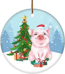 Merry Christmas Tree Pig Christmas Tree Ornament Circle, White, 144