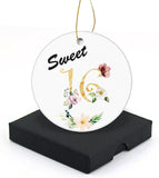 Wedding Anniversary Christmas Ornament  Round Christmas Tree Ornaments Keepsake Gifts For 16Th Sweet Wedding For Women Or Men Flat Circle Ceramic Ornament 3" With A Gift Box