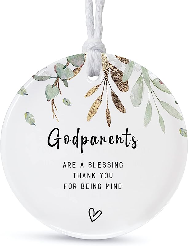 Ornaments Gifts For Godparents ,Thank You For Being Mine Gift For Parents In Law,Gifts From Godchild,Round Ceramic Ornament Keepsake,Double-Sided Printing With Ribbon And Gift Box(2.9