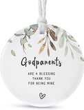 Ornaments Gifts For Godparents ,Thank You For Being Mine Gift For Parents In Law,Gifts From Godchild,Round Ceramic Ornament Keepsake,Double-Sided Printing With Ribbon And Gift Box(2.9")