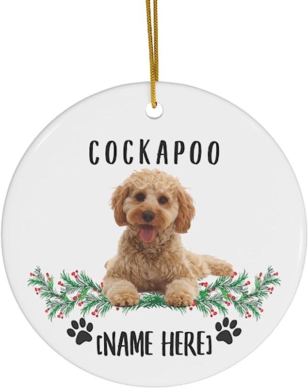 Lovesout Cockapoo Golden Dog Gifts  Christmas Tree Ornaments Personalized With Your Dogs Name Ceramic Circle