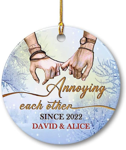 Sandjest Personalized Christmas Couple Ornament Christmas Annoying Each Other Ceramic Ornaments  For Custom Name Couple Anniversary Husband & Wife Circle Ornaments