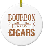 Hanging Ceramic Christmas Tree Ornament With Gold String - Great Gift/Present - 2 3/4 Inch Diameter - Bourbon And Cigars