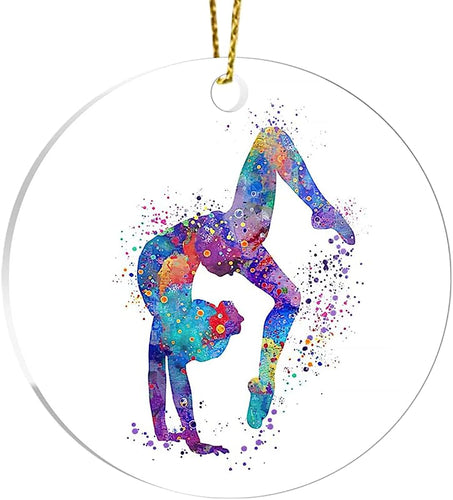 Christmas Tree Ornament Gymnastics Decor Tumbling X-Mas Watercolor Circle Sports Home Acrylic For Tree Ornaments, Events, Party Decoration, Holidays, White