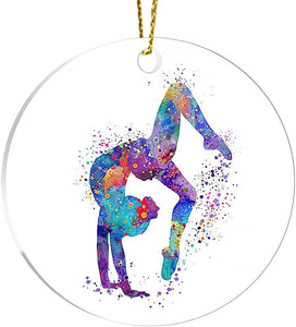 Christmas Tree Ornament Gymnastics Decor Tumbling X-Mas Watercolor Circle Sports Home Acrylic For Tree Ornaments, Events, Party Decoration, Holidays, White