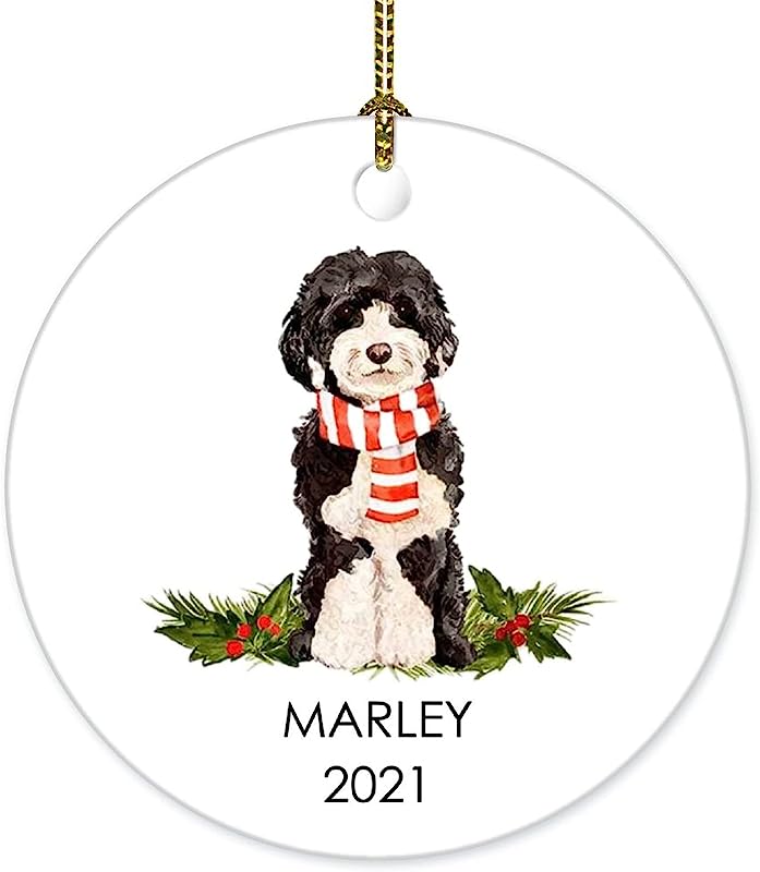 Personalized 3" Ceramic Christmas Ornament Black And White Cockapoo For Dog Lovers Family Dog Funny Xmas Hanging Decoration