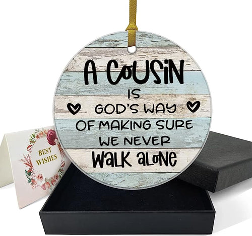 Best Cousin Gifts Thanksgiving Christmas Birthday Gifts For Cousin Round Plaque Gifts For Cousin Memorial Ornament Gifts For Relatives 3" Circle Ceramic Ornament With Gold Ribbon & Gift Box
