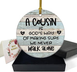 Best Cousin Gifts Thanksgiving Christmas Birthday Gifts For Cousin Round Plaque Gifts For Cousin Memorial Ornament Gifts For Relatives 3" Circle Ceramic Ornament With Gold Ribbon & Gift Box