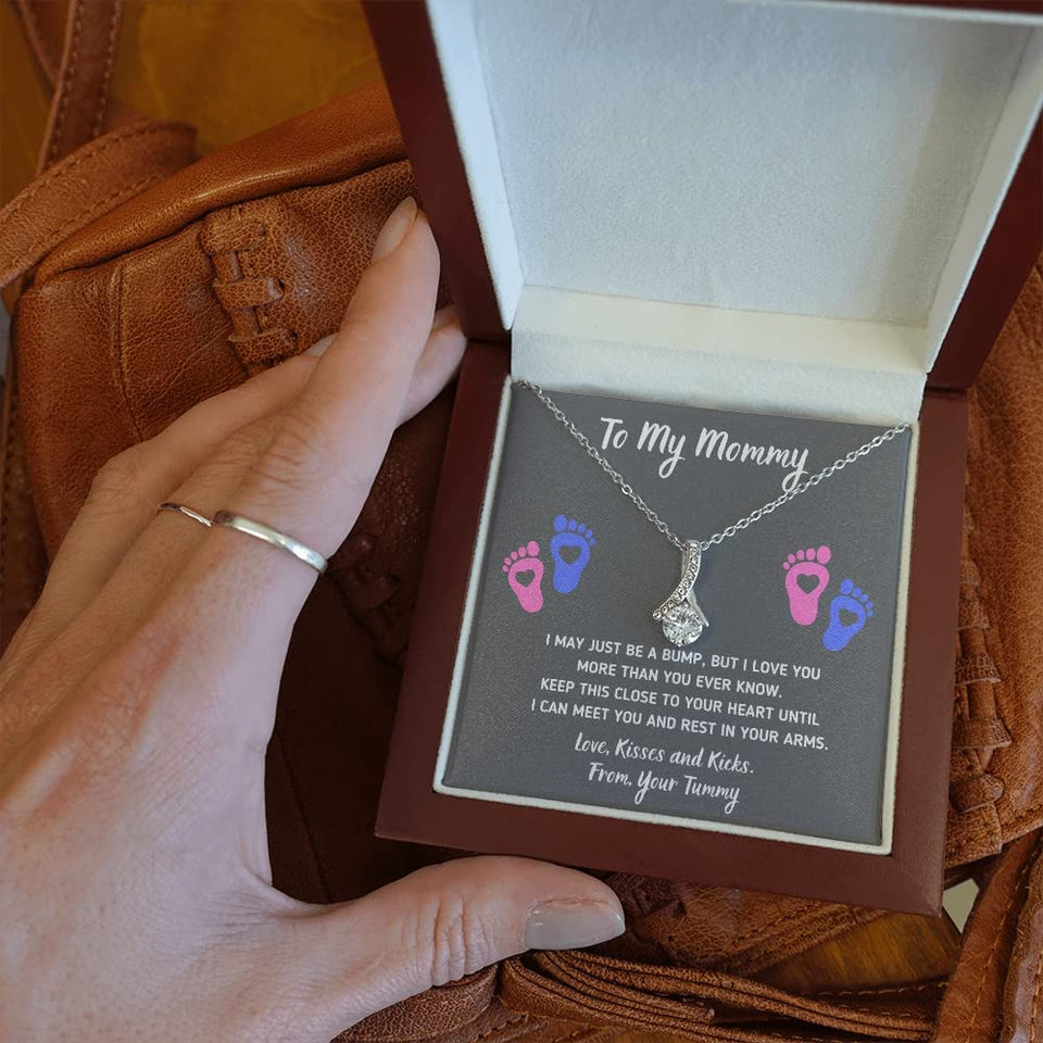 Baby Heart-Feet Alluring Beauty Necklace with Message Card and Gift Box Baby Feet Footprints Necklace for Expecting Mom XL015C