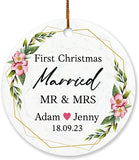 Personalized First Christmas Married Mr & Mrs Marble Ornament, Our 1St Xmas Married Ornaments Christmas , Customized Name Wedding Christmas Married Ornament Gift For Couple/Bride Groom