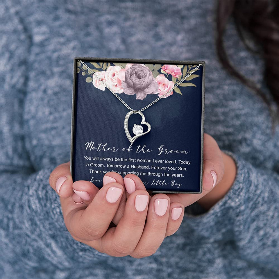 To The Mother Of The Groom Forever Love Heart Necklace Gift From Son, You'll Always Be The First Woman I Ever Loved, Gift Idea For Mom From Son