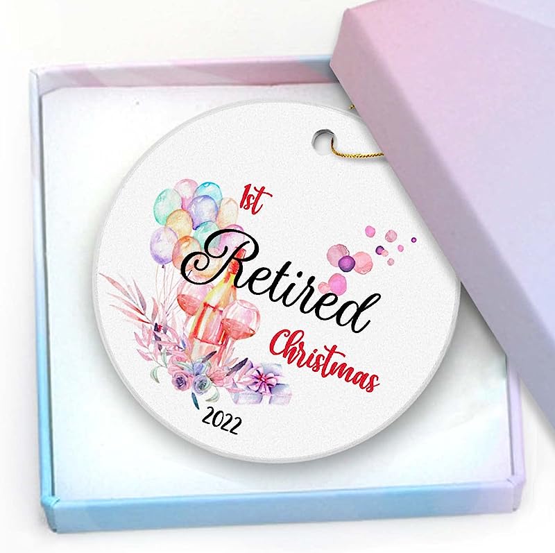 Retirement Gift-1St Retired Christmas  Christmas Tree Ornament Keepsake 3" Round Ornament Perfect Retirement Gifts For Women Men Xmas Ornament With A Gift Box