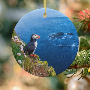 Atlantic Puffin Christmas Ornament Christmas Tree Pendant Hanging Decoration Round Ceramic Ornament 3 Inch