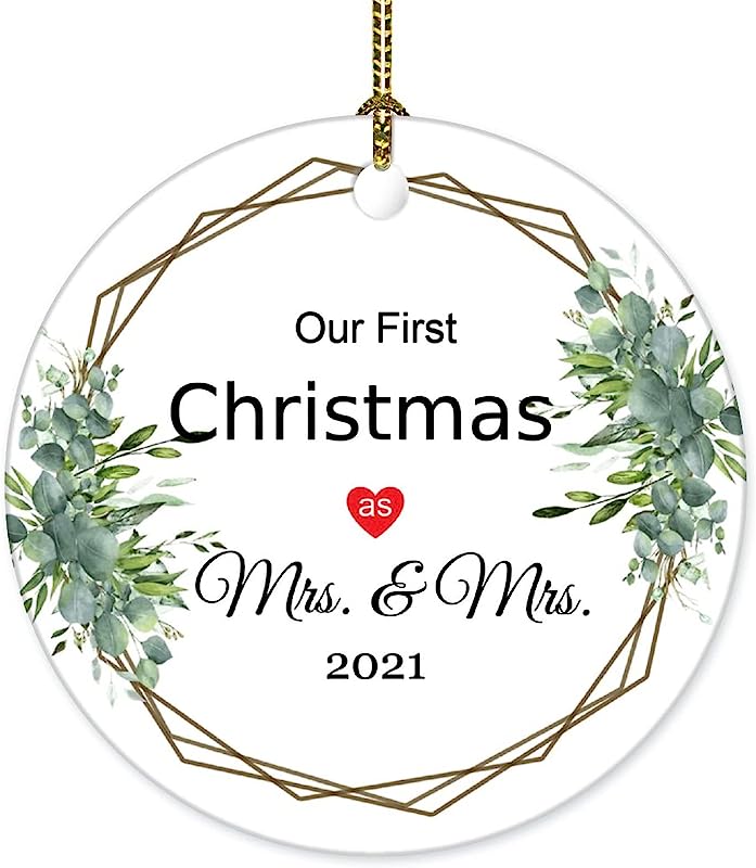 Lesbian Newlywed Christmas Ornament First Christmas As Mrs & Mrs Ornament Same Sex Wedding Ornament 1St Christmas Ornament Ceramic Keepsake 3" Xmas Tree Decoration
