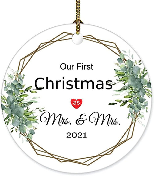 Lesbian Newlywed Christmas Ornament First Christmas As Mrs & Mrs Ornament Same Sex Wedding Ornament 1St Christmas Ornament Ceramic Keepsake 3" Xmas Tree Decoration