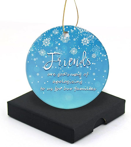 Good Friends Christmas Ornament  Round Christmas Tree Ornaments Keepsake Gifts For Friends Home Decor Flat Circle Ceramic Ornament 3