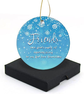 Good Friends Christmas Ornament  Round Christmas Tree Ornaments Keepsake Gifts For Friends Home Decor Flat Circle Ceramic Ornament 3" With A Gift Box