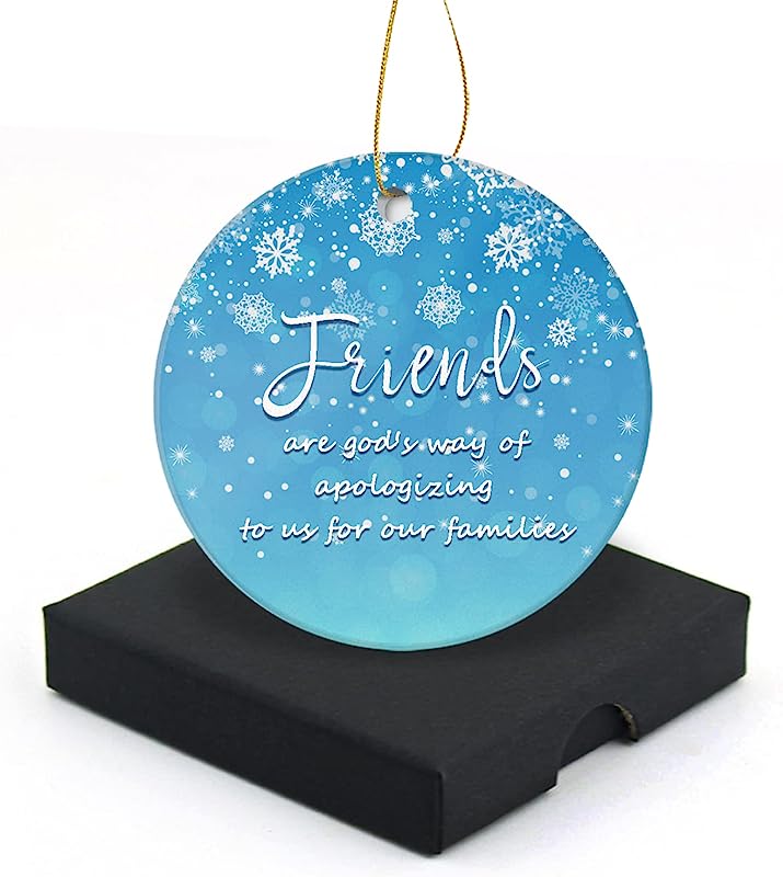 Good Friends Christmas Ornament  Round Christmas Tree Ornaments Keepsake Gifts For Friends Home Decor Flat Circle Ceramic Ornament 3" With A Gift Box