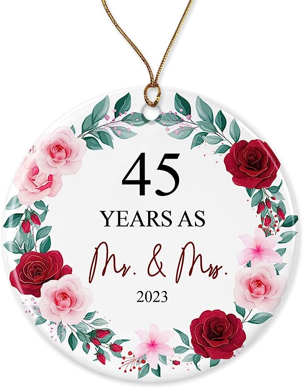 45 Years As Mr. & Mrs. Christmas Ornament  - Christmas Ornament Gift For 45 Years Couple Husband & Wife Married - Holiday Decoration Gift For 45Th Wedding Anniversary Printed On One Side