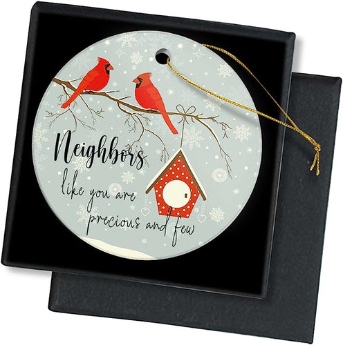Merry Christmas Ornament -Neighbors Like You Are Precious And Few Gift For Neighbors Holiday Keepsake Round Ceramic Christmas Tree Ornament Decoration 3 Inch Xmas Present