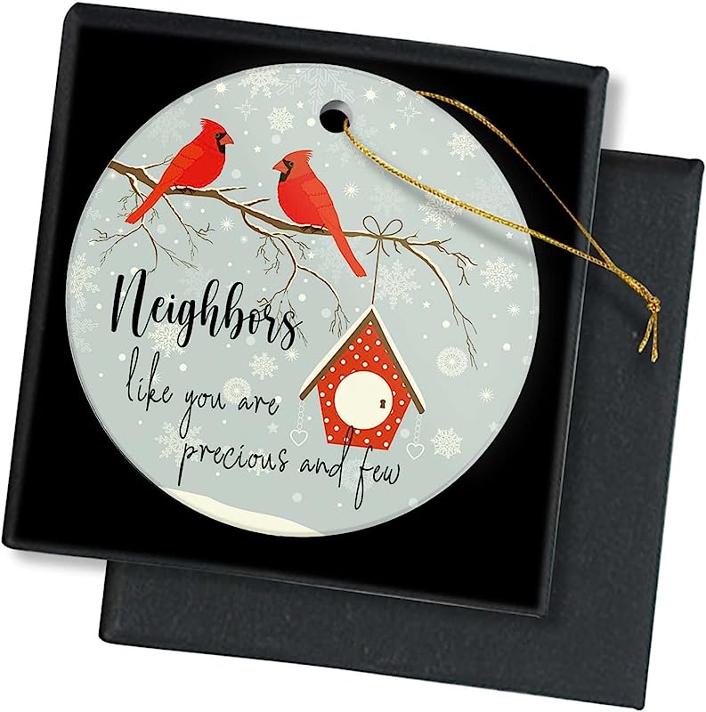 Merry Christmas Ornament -Neighbors Like You Are Precious And Few Gift For Neighbors Holiday Keepsake Round Ceramic Christmas Tree Ornament Decoration 3 Inch Xmas Present